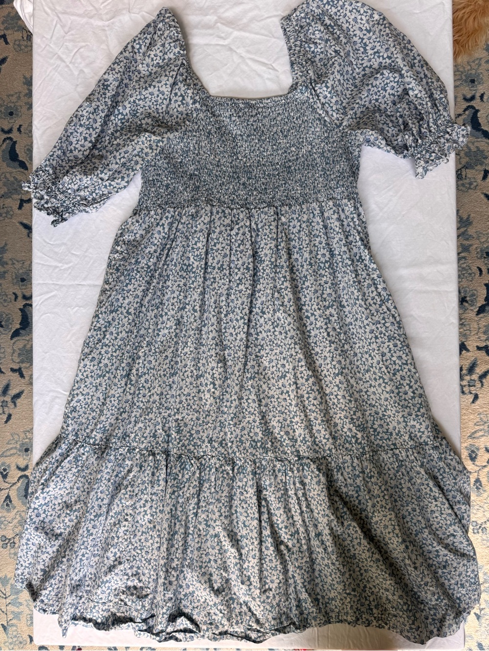 Madewell Blue and White Smocked Floral Dress